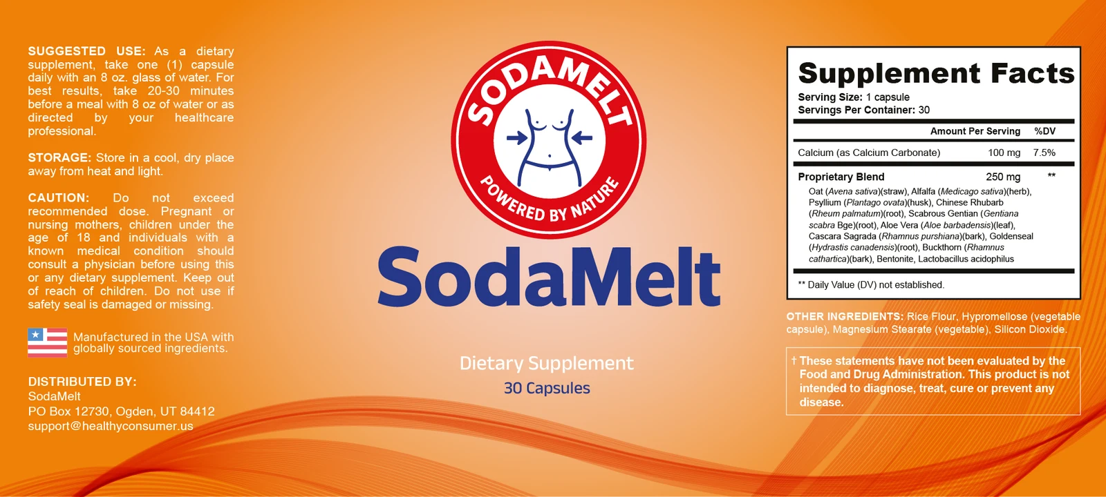 SodaMelt Supplement Facts label
